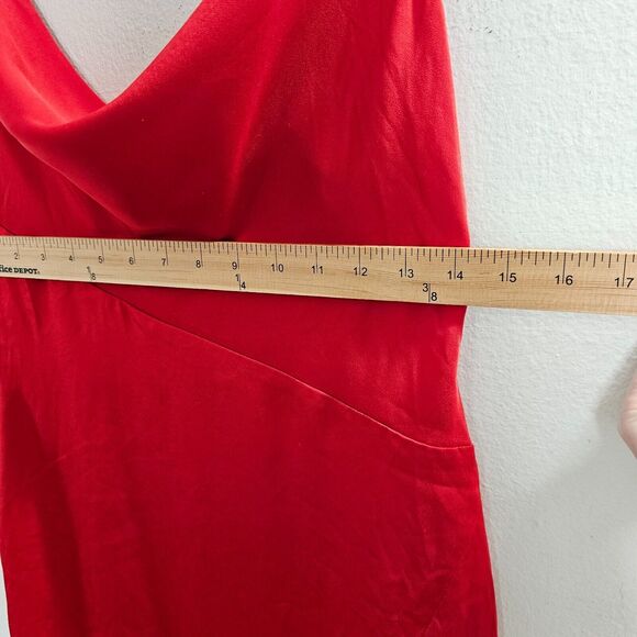 D&M Red Sexy Spaghetti Strap Drape Neck Front Slit Back Zip Satin Dress Small - Picture 9 of 10